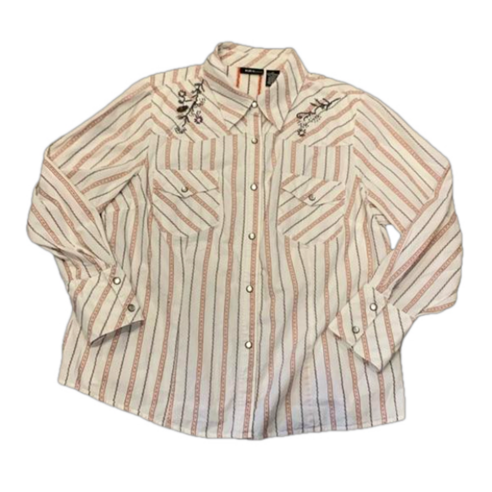 MIXIT 1X Beaded In The Front And Back Pearl Button Down Long Sleeve Lightweight - Picture 1 of 13
